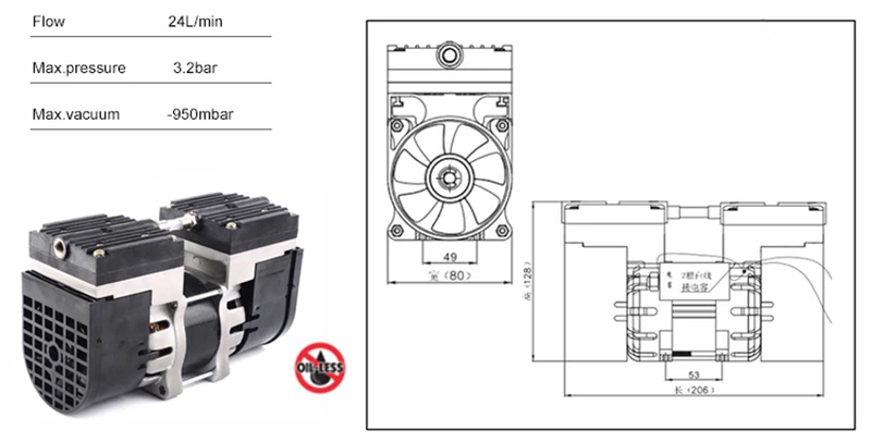 TC-100 AC110V/220 V безмасляный мембранный вакуумный насос 100w Медицинский бесшумный насос с 24L/мин вакуумный поток
