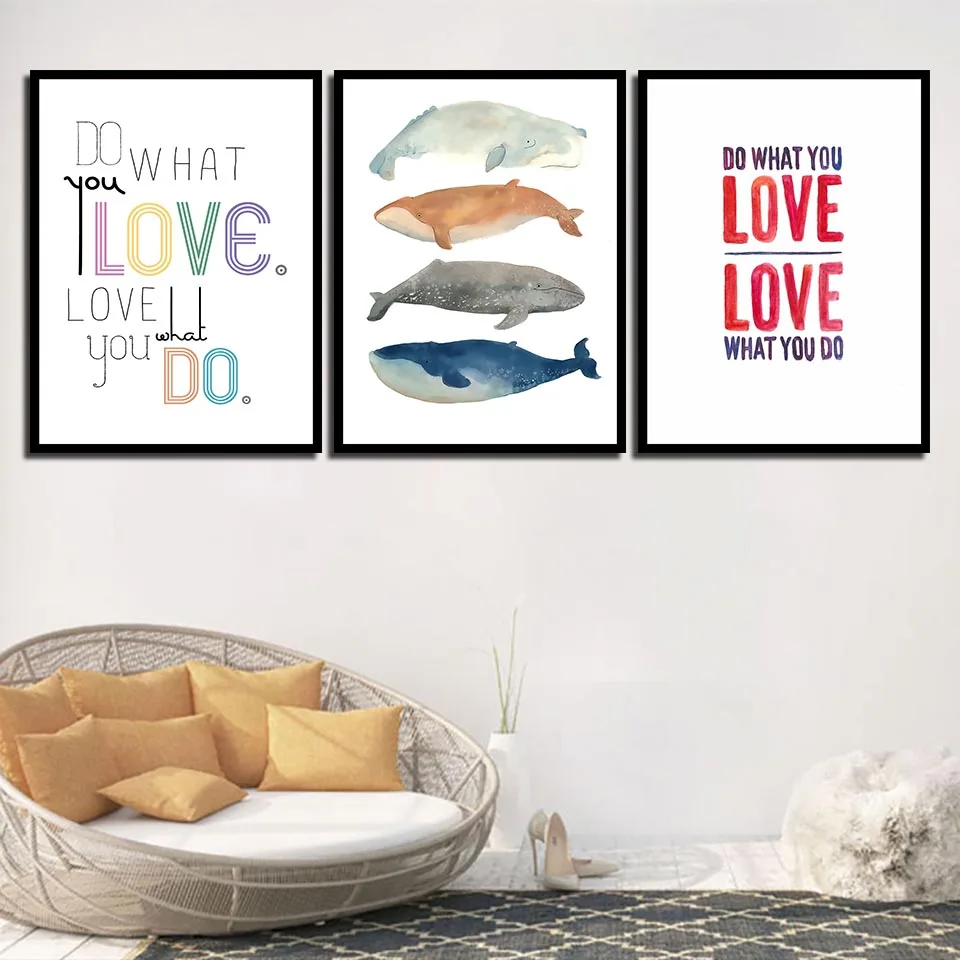 Настенная картина в скандинавском стиле акварель Кит рыба искусство на холсте