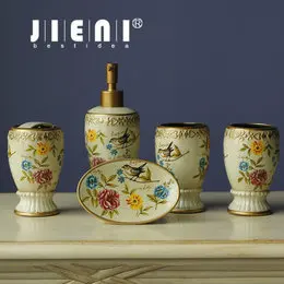 JIENI Фарфоровые аксессуары для ванной комнаты Набор в китайском стиле сантехника мыльница зубная щетка держатель Зубная чашка Ванная комната 5 шт. набор