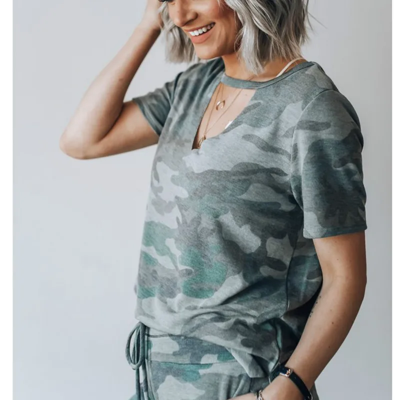 Женский спортивный костюм из 2 предметов камуфляжный Топ армейского зеленого