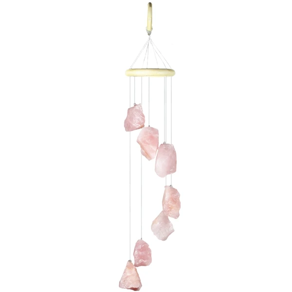 Rose Quartz TUMBEELLUWA сырой необработанный Кристалл Камень колокольчики для украшения дома и сада 45 см-55 см - Цвет: Rose Quartz