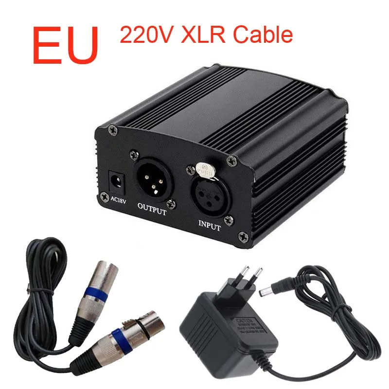 Зеленый OGV 48 В фантомный источник питания с одним XLR аудио кабелем и AC110V 220 в ЕС адаптер для конденсаторного микрофона Запись голоса - Цвет: Зеленый