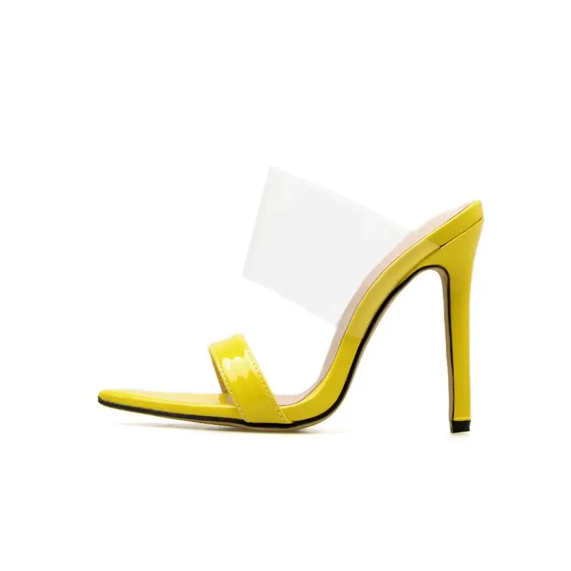 ISN Hot sale EGO Carson pointed peep toed transparent PVC Stiletto high-heeled shoes woman party sandals Solid color Nude Yellow | Обувь