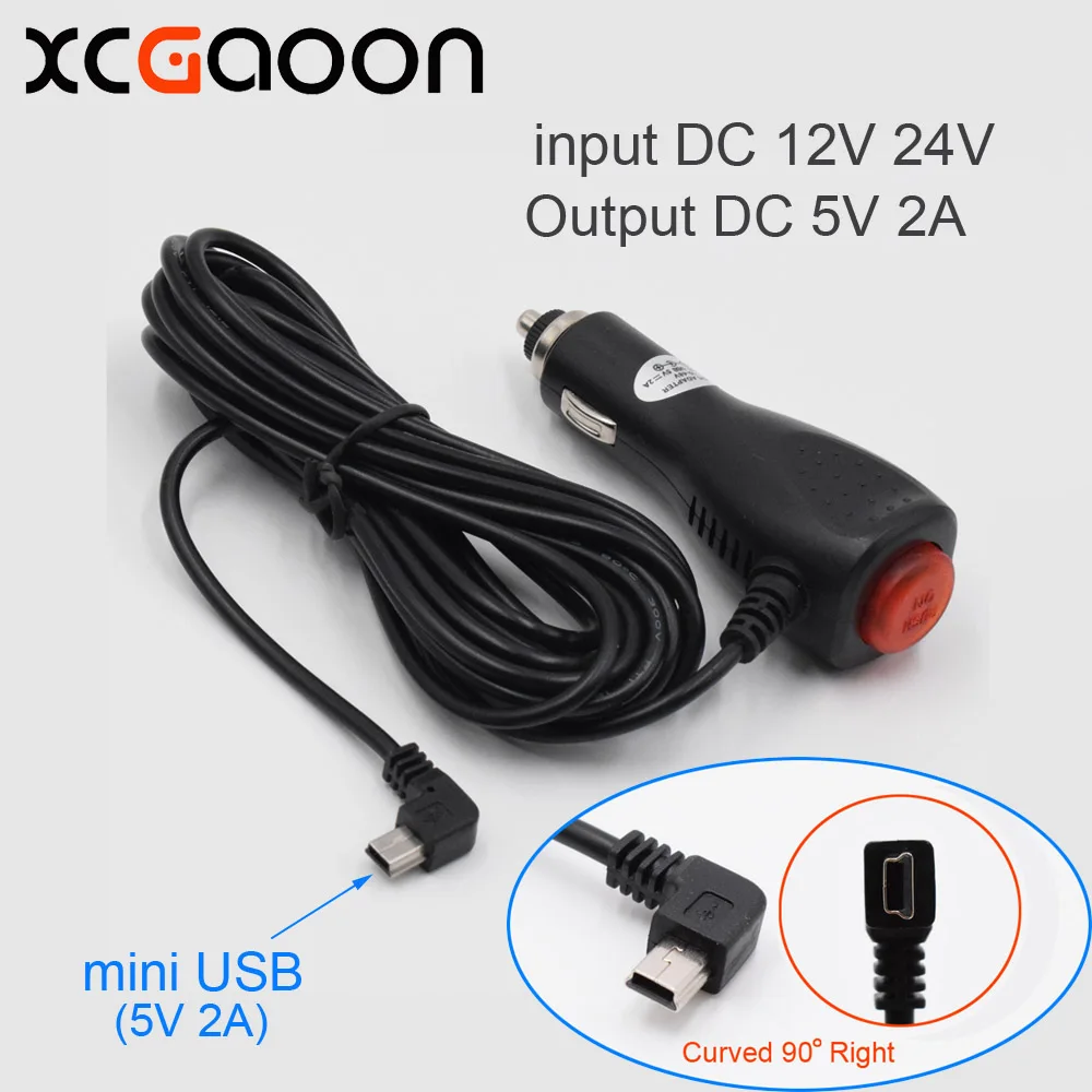 Изогнутое автомобильное зарядное устройство mini USB XCGaoon 5 В 2 а с переключателем для