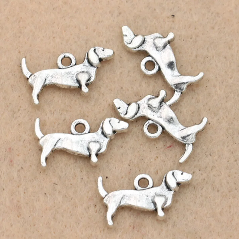 10pcs Dog Animal Charm Pendant fit Bracelet Necklace Antique Silver Plated Jewelry DIY Making Accessories 11x18mm | Украшения и
