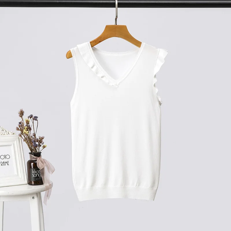 SINGRAIN Лето корейский гофрированный шелк льда жилет женсвый топ без рукавов