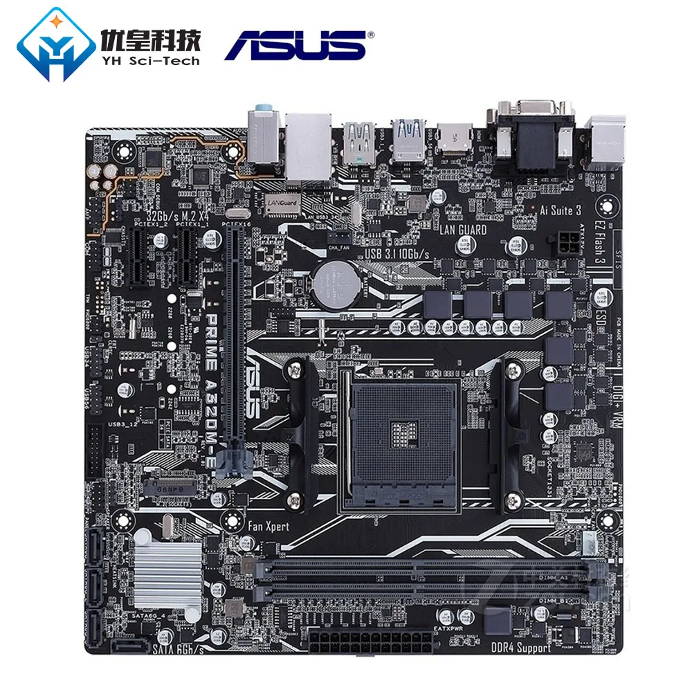 Asus PRIME A320M-E AMD A320 Оригинальное используемое настольное гнездо для материнской платы AM4 AMD Ryzen/Athlon II/Athlon DDR4 32G Micro ATX