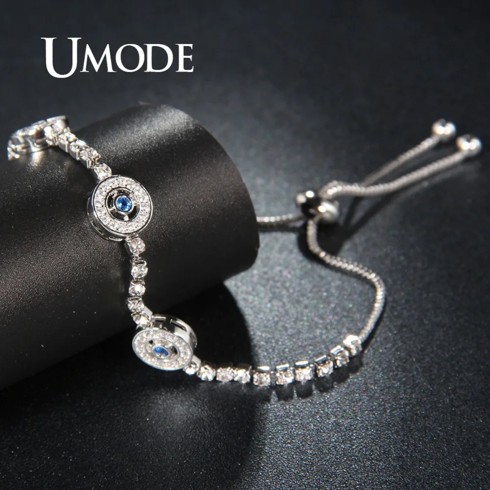 UMODE женские голубые браслеты от сглаза круглые браслеты из кубического циркония женские серебряные ювелирные изделия аксессуары Подарки UB0160