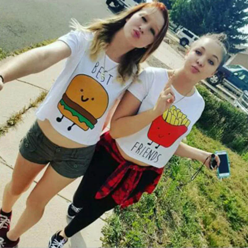 S-XL Повседневное Топы Для женщин Лето шею best друзья Футболка с принтом модные