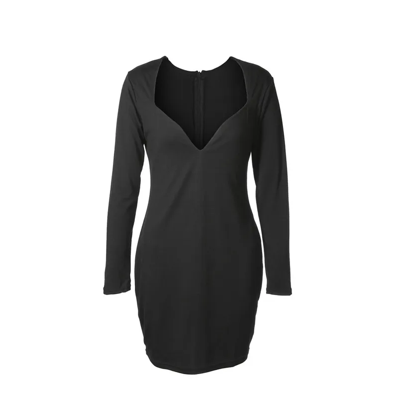 Женское платье с длинным рукавом Осеннее облегающее мини глубоким треугольным
