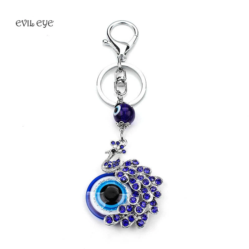 Мода г. Лаки Blue Crystal Павлин брелок Best пожелания подарок evil eye украшения кулон