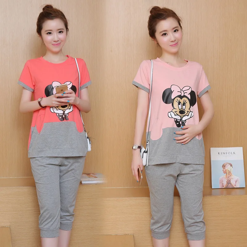 Летняя свободная футболка для беременных куртка штаны живота костюм из двух