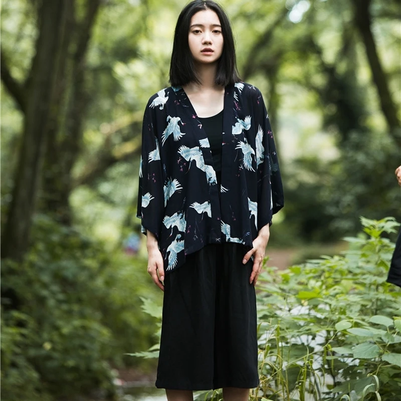 Женское японское кимоно yukata кардиган модная блузка с длинным рукавом в