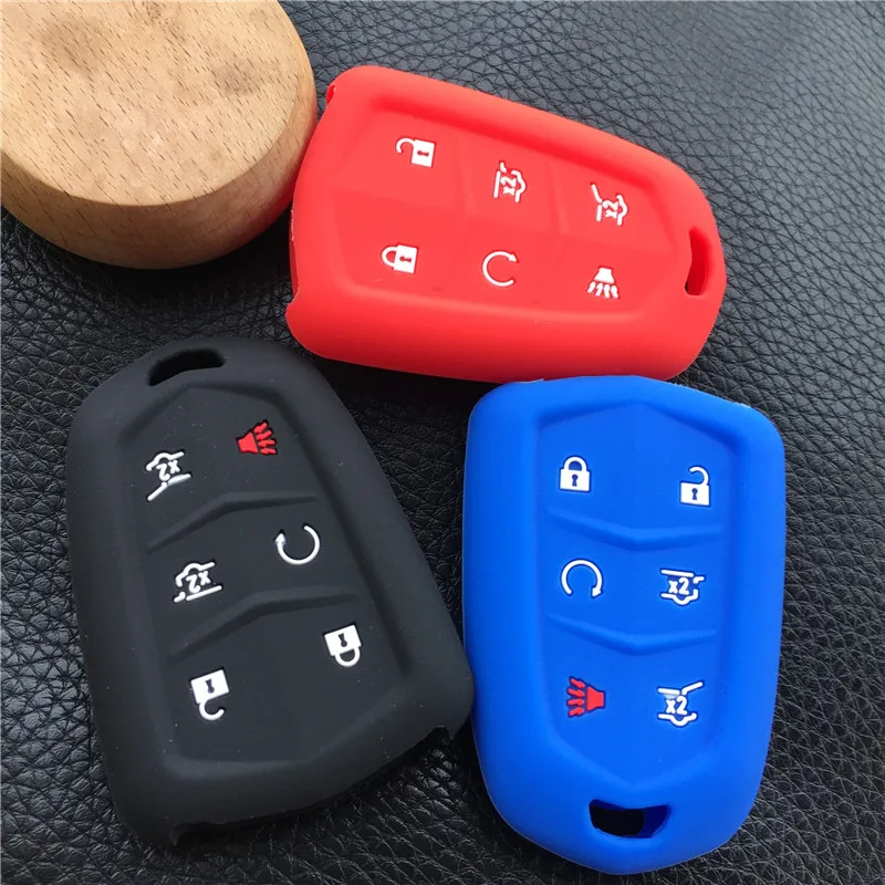 

silicone rubber car key cover case shell holder bag set for Cadillac Escalade ESV XTS ATS CTS SRX 6BT 6 buttons cover case