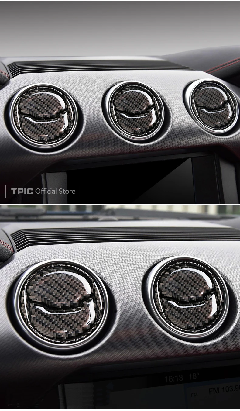 TPIC для Ford Mustang, углеродное волокно, автомобильная интерьерная приборная панель, Центральная вентиляционная розетка, кондиционер, вентиляционная отделка, наклейки