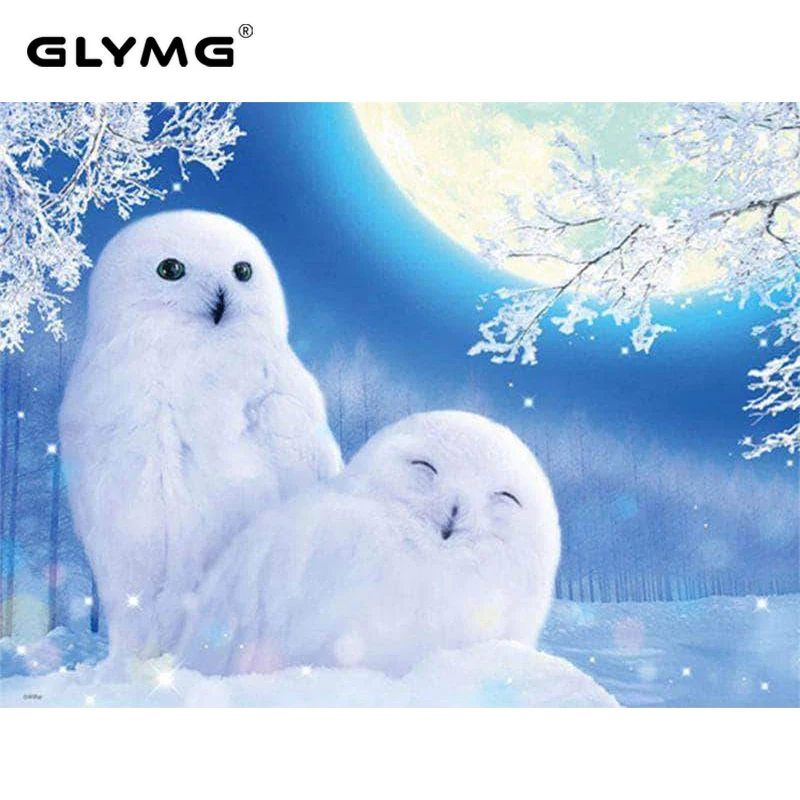 Glymg Diy пара Снежная Сова круглая Алмазная картина Серия животных полная дрель
