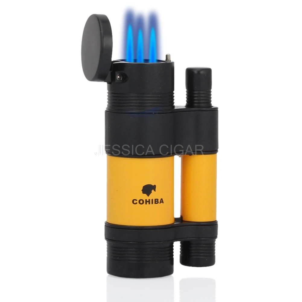 COHIBA Желтый и черный карманный мини металлический ветрозащитный зажигалки 3 синий