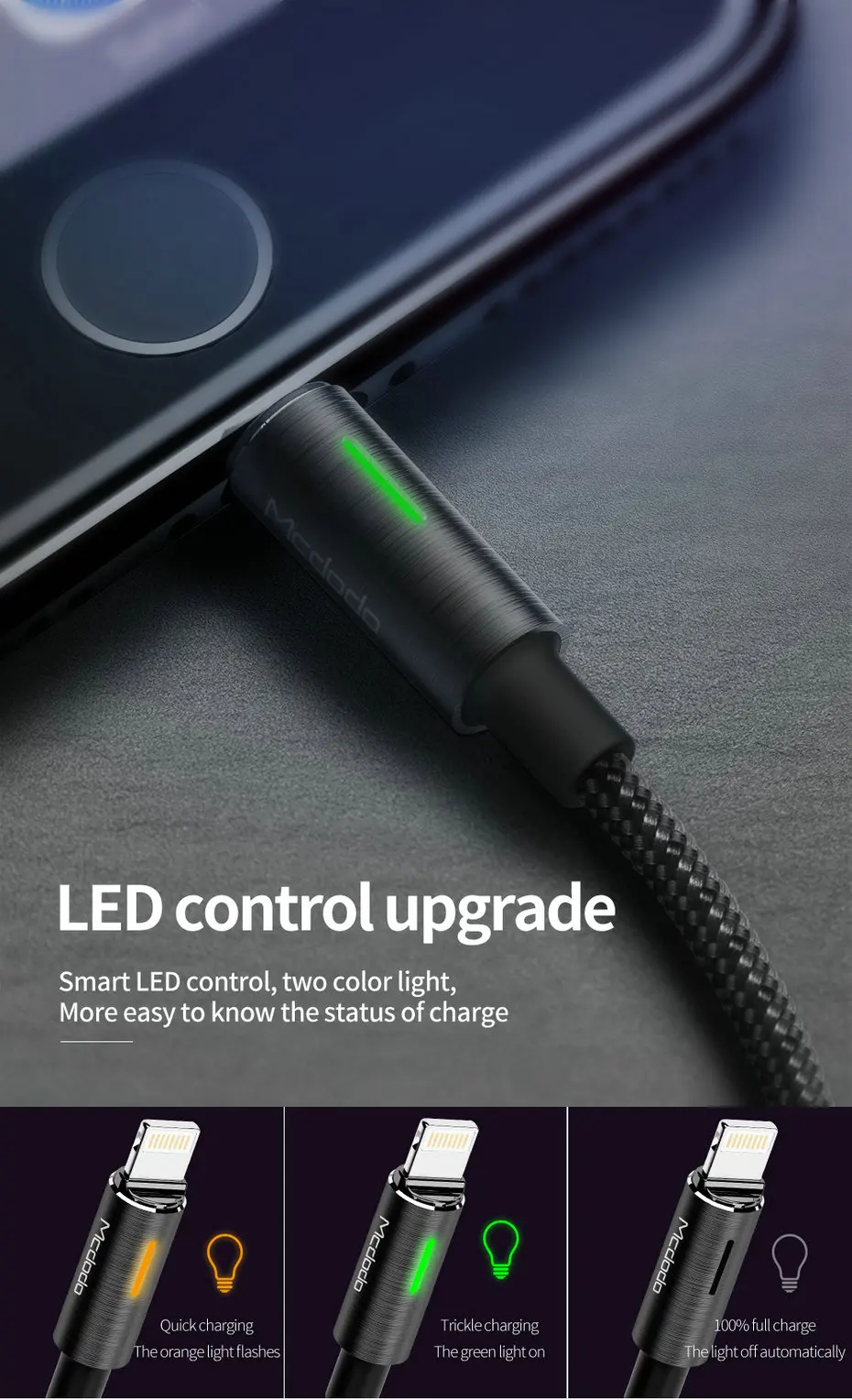 Mcdodo для iPhone X 8 7 Plus Lightning-USB кабель автоматическое отключение провод для быстрой зарядки для iPhone 6S 5S SE iPad кабель для синхронизации данных