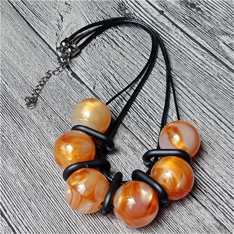 green Color Round Shining Statement Necklace For Women Short Bib Choker Geometric Cut Leather Strap Chain Fashion Jewelry | Украшения и