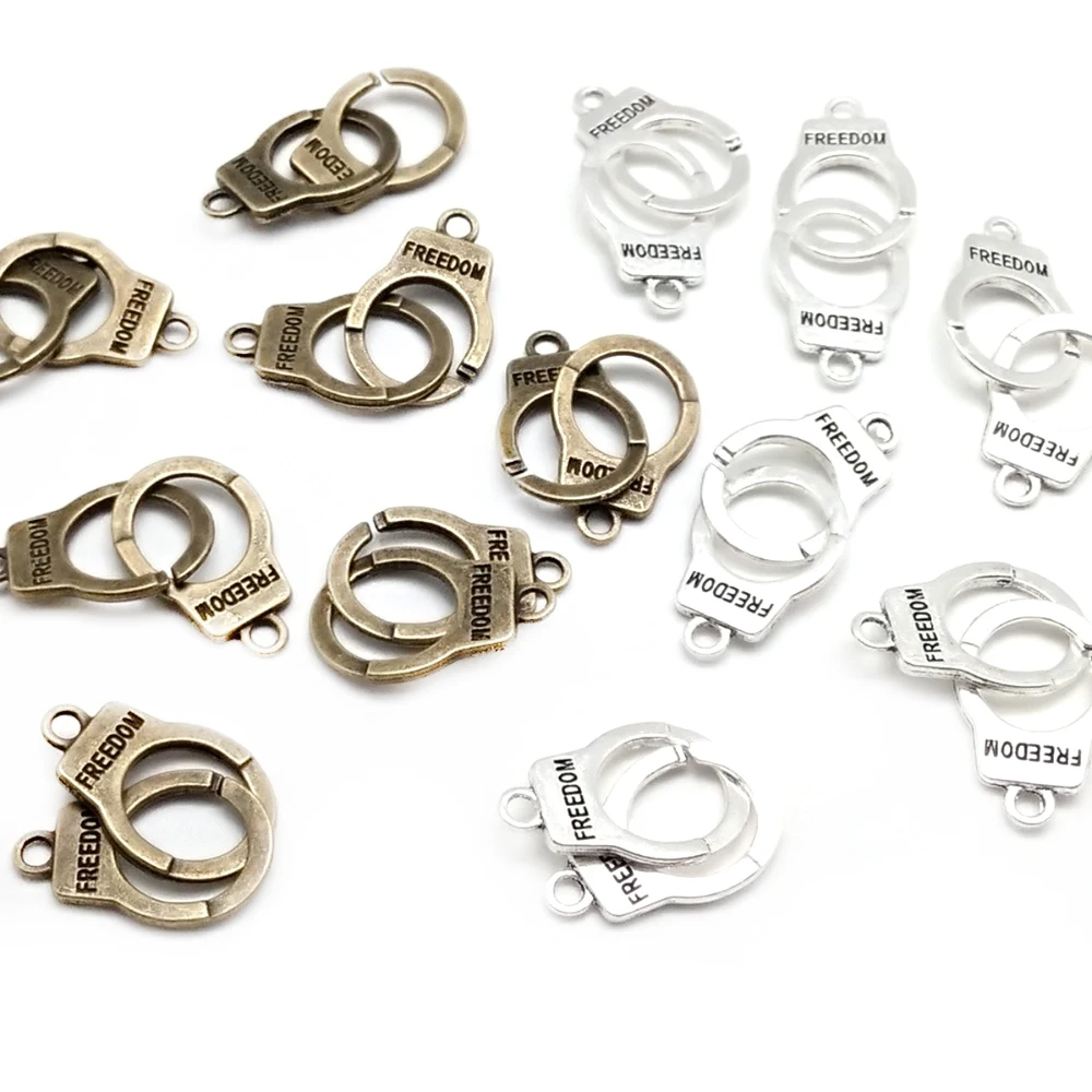 Vintage 10 Pairs/lot Freedom Handcuffs Charm Clasp Zinc Alloy For DIY Bracelet Making Accessories 2018 Top Quality | Украшения и
