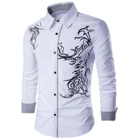 men shirt 2021 spring new mens fashion dragon print slim fit casual social business long sleeved shirt brand camisa masculina