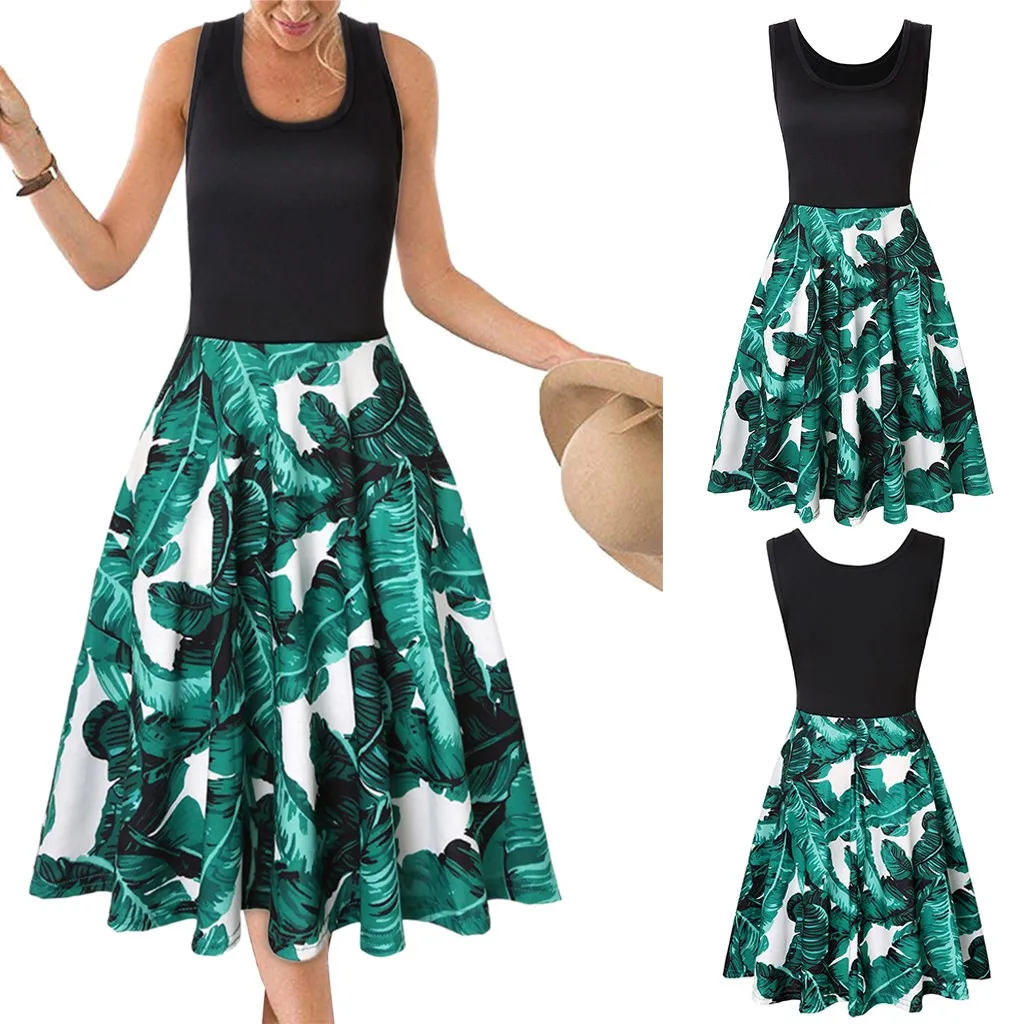Летнее женское платье большого размера модное без рукавов с принтом летнее