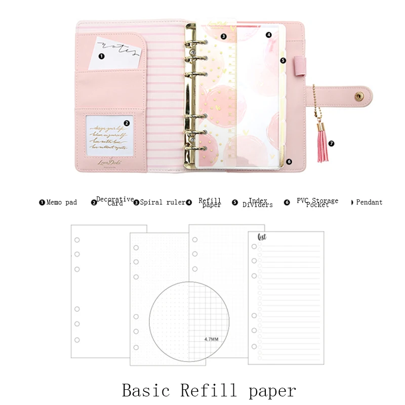 Pink Basic set Lovedoki,, розовые блокноты и дневники в горошек, А6, спиральный планировщик, личный дневник, школьные подарочные канцелярские принадлежности - Цвет: Pink Basic set