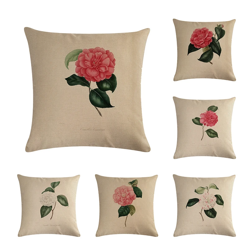 45*45CM Chinese wind painting  Camellia flowers Cushion Covers  Gifts  Linen Baby Birth Gifts Throw Pillow CoverZY06