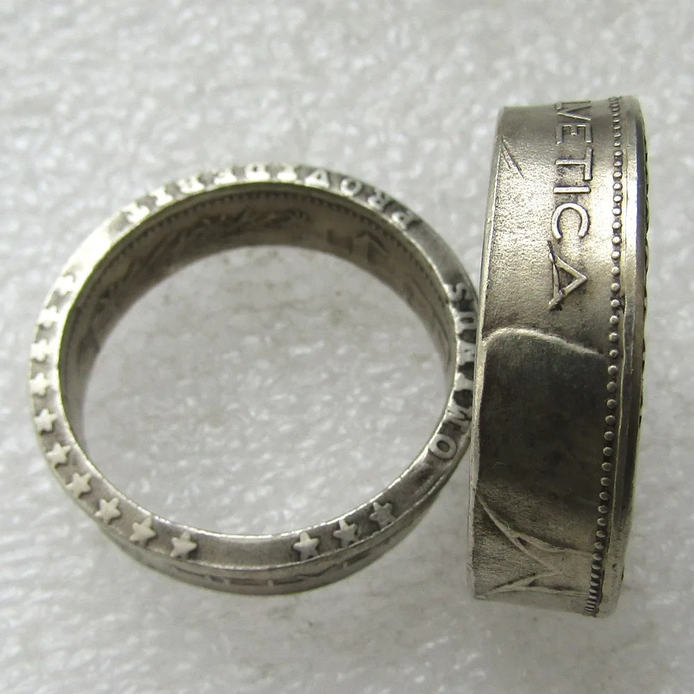 

Switzerland (Confederation) Silver 5 Francs (5 Franken) Ring Silver Plated Coin Ring Handmade In Sizes 8-16