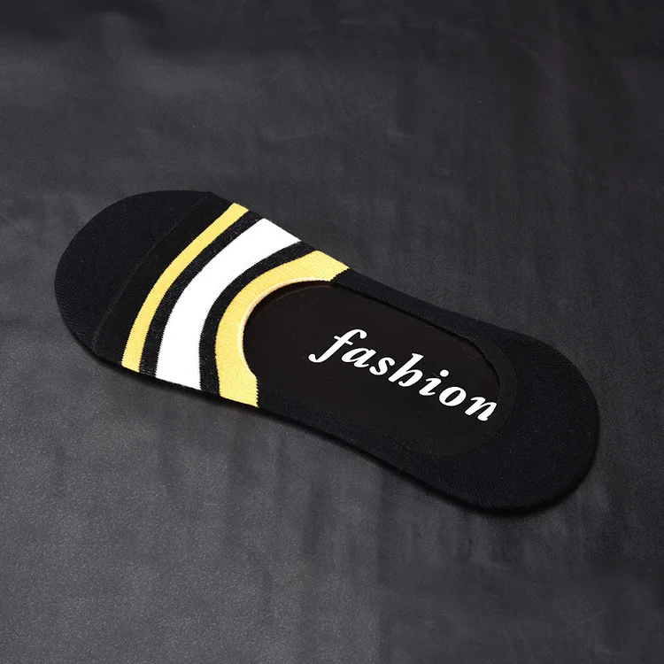 Fashion Quality Men Invisible Boat Sock Stripe Business Casual Silica Gel Non-slip Socks Male Breathable Cotton 5 Colors | Мужская