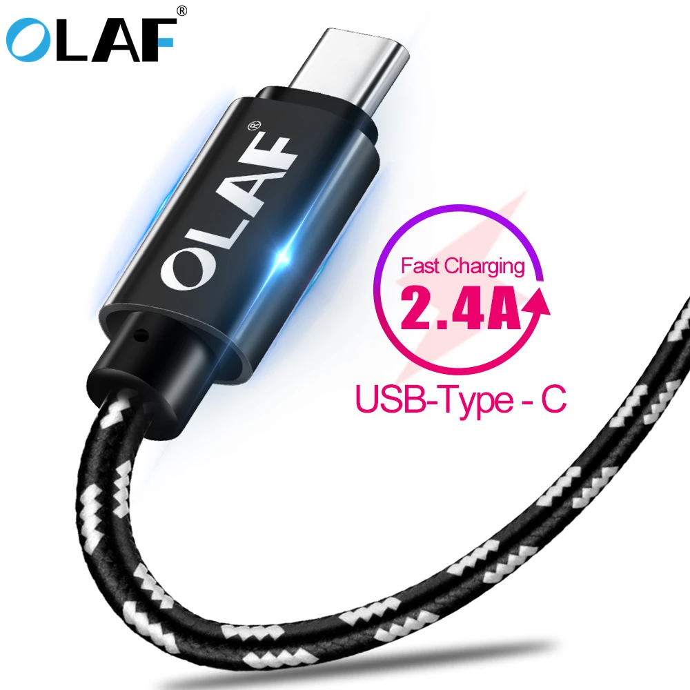 Кабель USB Type-C в нейлоновой оплетке OLAF кабель C для быстрой зарядки Samsung Galaxy S9 S8 Xiaomi