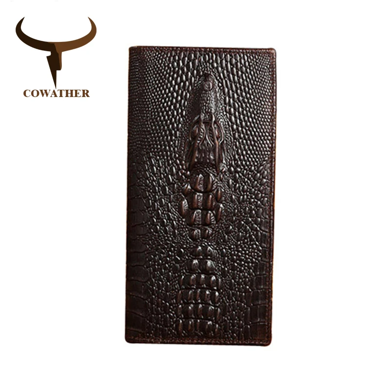 

COWATHER Alligator veins cow genuine leather wallets for men high grade long male business luxury choice new free shipping 1302