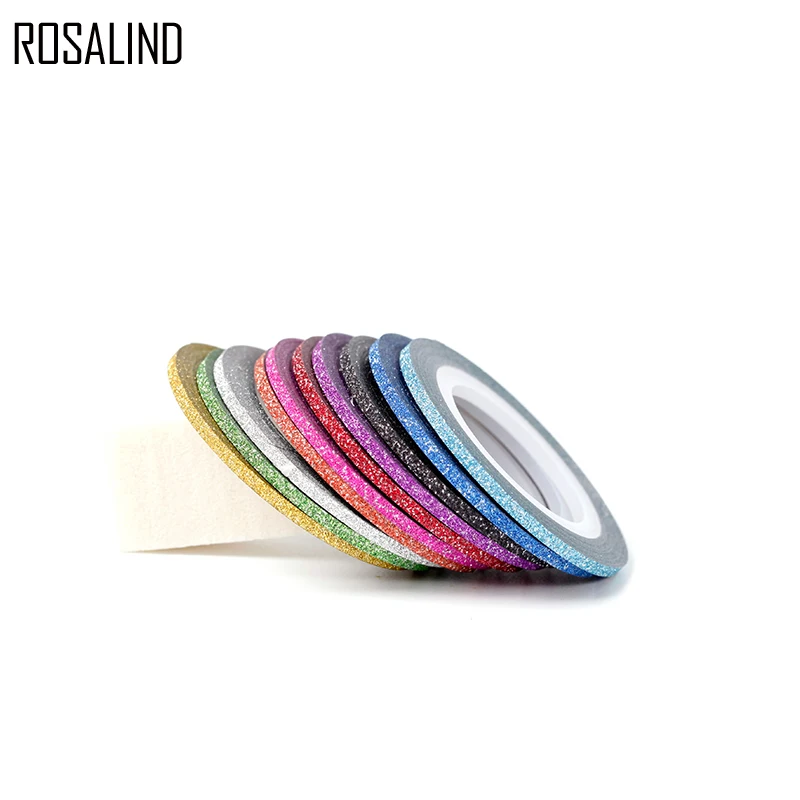 ROSALIND 10 Rolls Matte Glitter Nail Striping Tape Set 2mm Line Multi Color Tool Art Transfer Sticker Decals Kit | Красота и здоровье