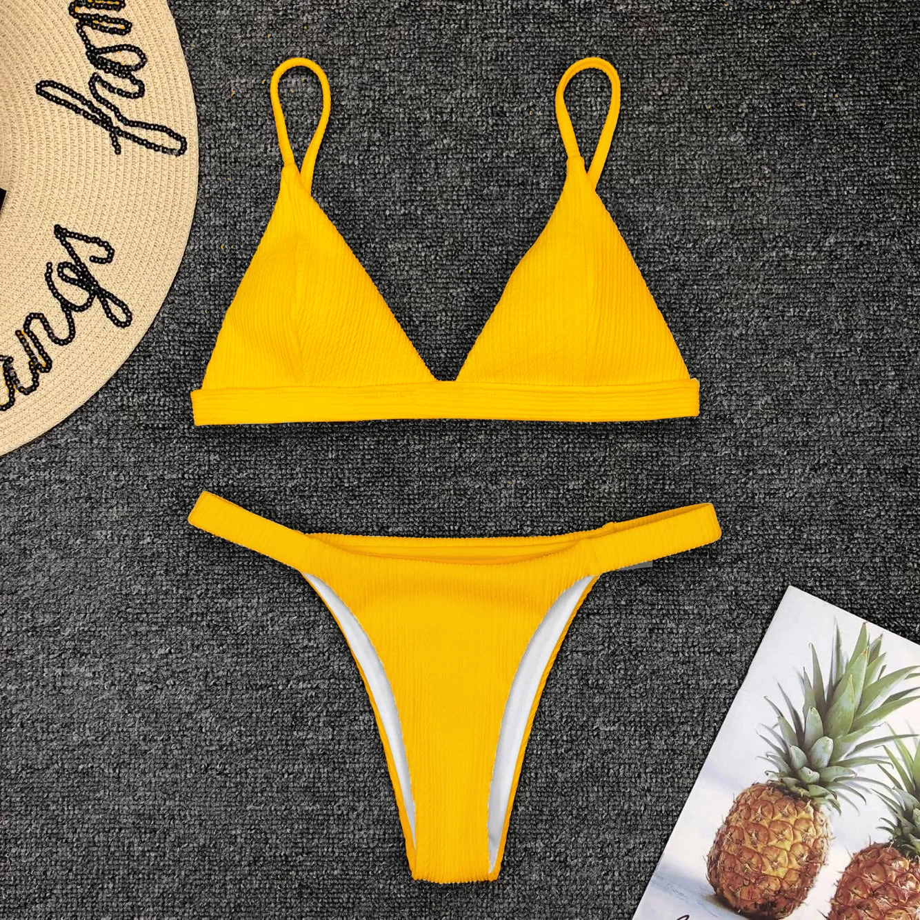 Женский купальный костюм Biquinis Feminino желтый сексуальный с пряжкой для рыбалки