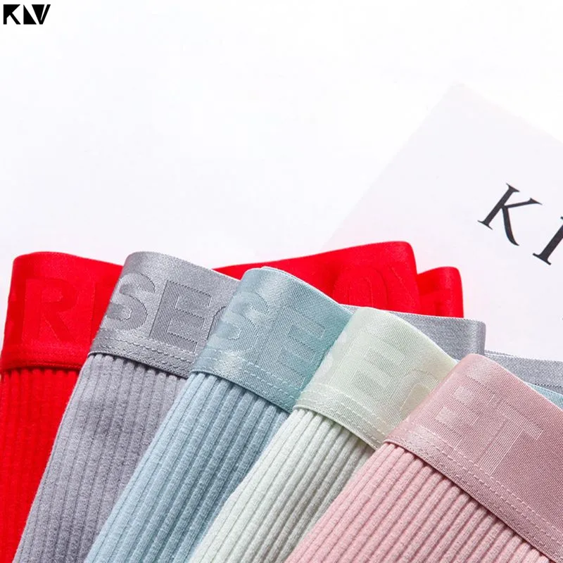KLV/нижнее белье с высокой талией и контролем живота, дышащие милые однотонные трусики для девочек, полосатые хипстерские трусики в рубчик