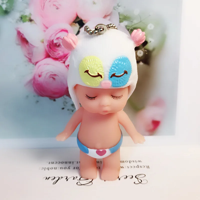 Милый имитирующий спящий брелок для детской куклы вязаная шапка ключей