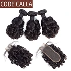 Код Calla Bouncy кудрявые индийские волосы Remy салон волосы на Трессах для наращивания человеческие волосы пучки с 2X6 Ким К Кружева Закрытие для женщин