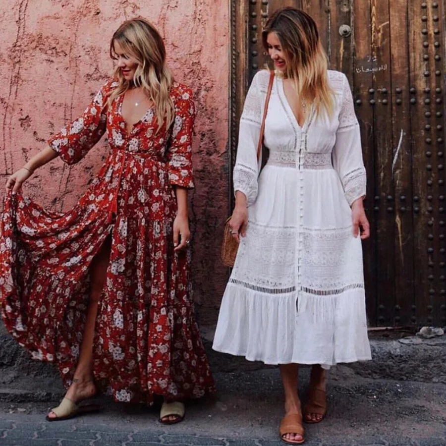 Белые вечерние платья для женщин сексуальное платье в стиле бохо весна 2018