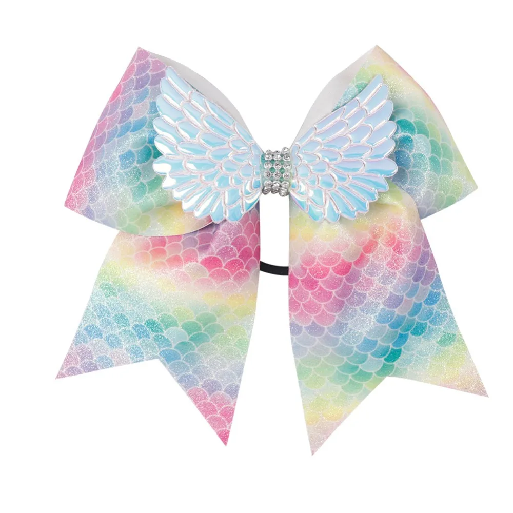 7 ''с блестками радужные крылья бант для волос Стразы узлом Cheer со стильным