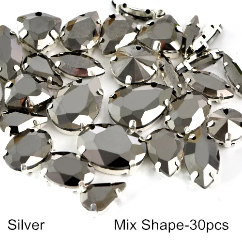 Mix Shapes Silver Гематит высокое качество стекло кристалл пришивные стразы с коготь Кристалл каплевидные Пришивные коготь стразы для одежды B3794 - Цвет: Mix Shapes Silver