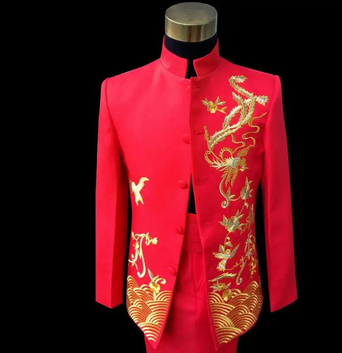Красный вышитый дракон халат формальное платье Последние пальто брюки дизайн