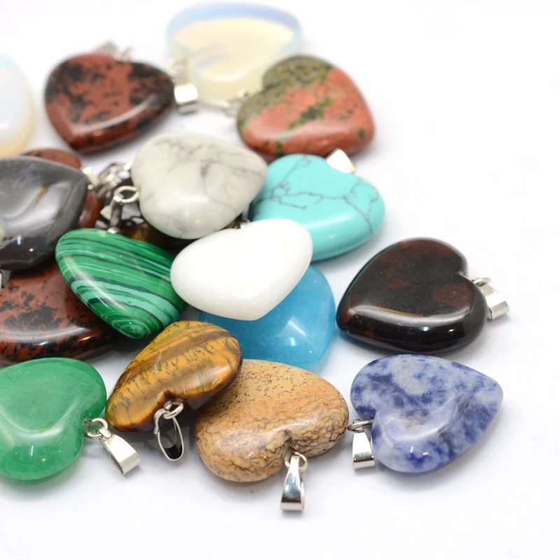 

50pcs Heart Stone Pendants for necklace jewelry making, with Tone Brass Findings 20~22x20~21x5~8mm, Hole: 2x7mm F80