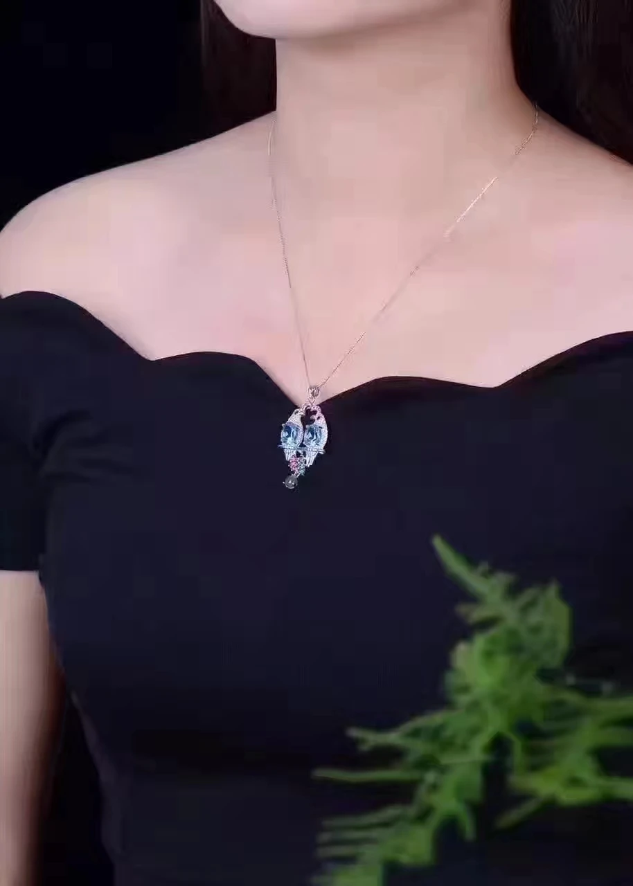 Женская Вечерние веска из серебра 925 пробы с натуральным голубым топазом|pendant blue