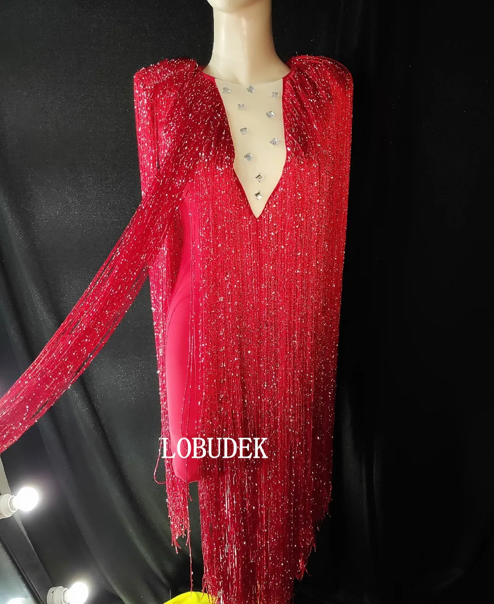 Fashion Long Tassels Crystals Dress Women Singer Concert Stage Costume Sexy Fringes Party Dance Performance Clothing | Женская одежда