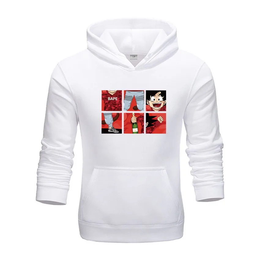 Белый Dragon Ball Z Pocket Hoodie, мужские толстовки с капюшоном в японском стиле, мужская толстовка с капюшоном в стиле Драконий жемчуг,, Зимний пуловер, верхняя одежда с длинным рукавом - Цвет: Белый