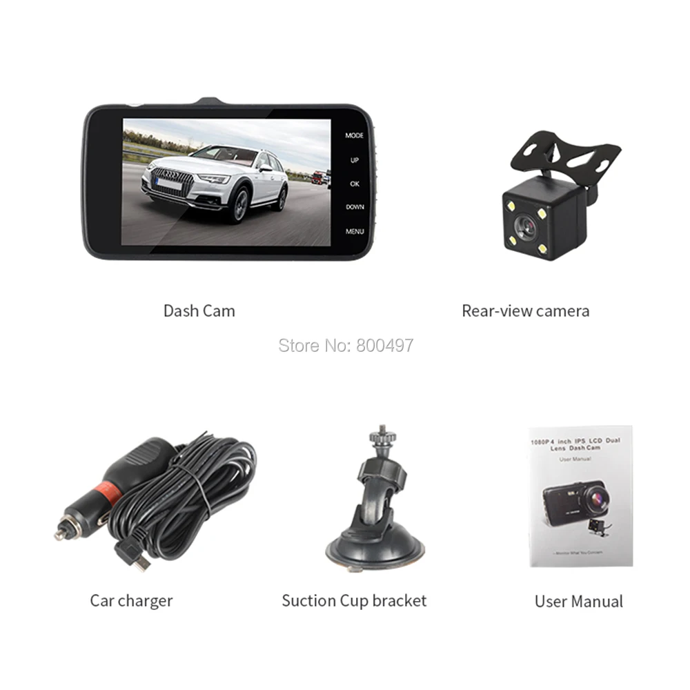 

Car DVR HD 1080P 4" Wide Angle IPS Dash Camera Video Recorder Dual Lens G-Sensor Parking Motion Detection Night Vision Dash Cam