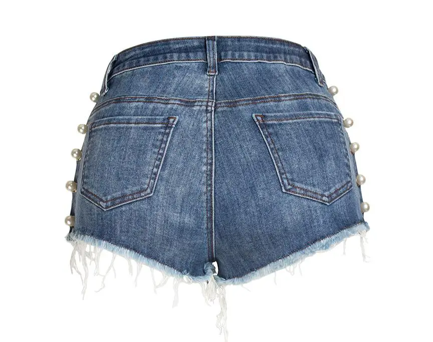 Сексуальные джинсовые шорты с жемчужными заклепками для женщин большие размеры