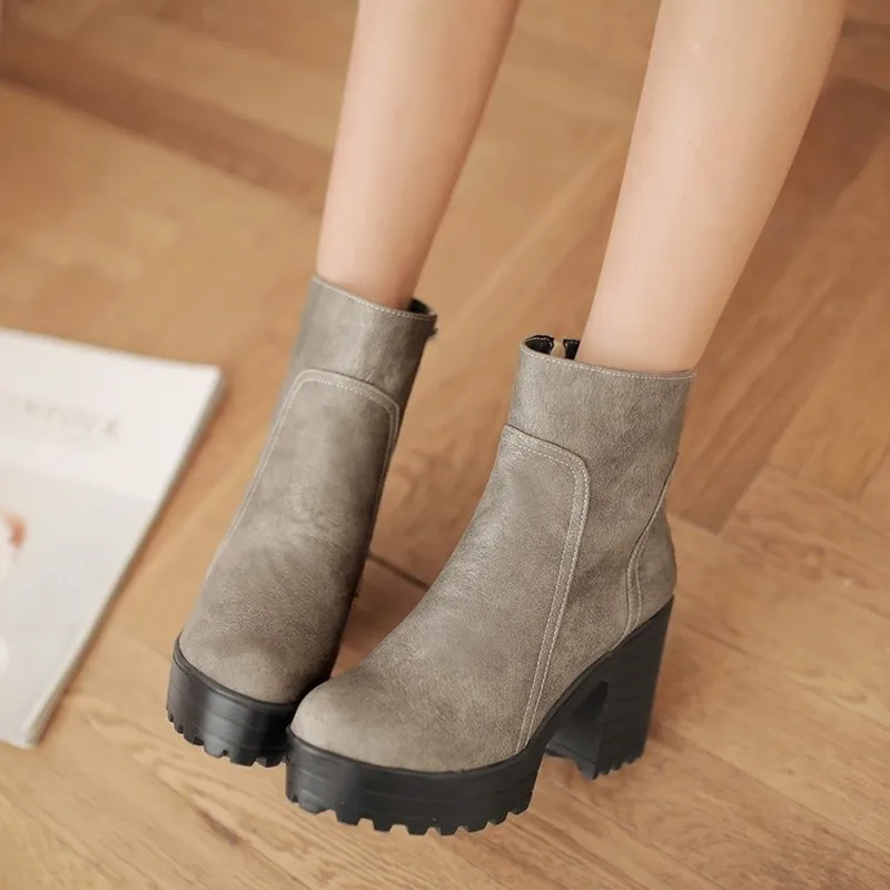 Women Boots Autumn Winter Warm 2019 New Sexy Fashion Zip Pu Platform Ankle Motorcycle Black Brown Grey High-heeled Shoes | Обувь