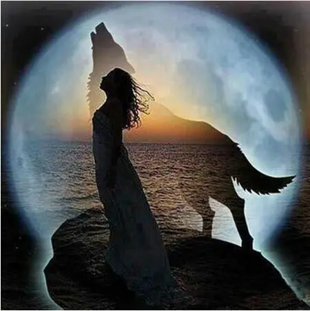 Diamond embroidery Wolf Moon Woman diy 5d diamond painting cross stitch Portrait series full mosaic Handicraft picture | Дом и сад