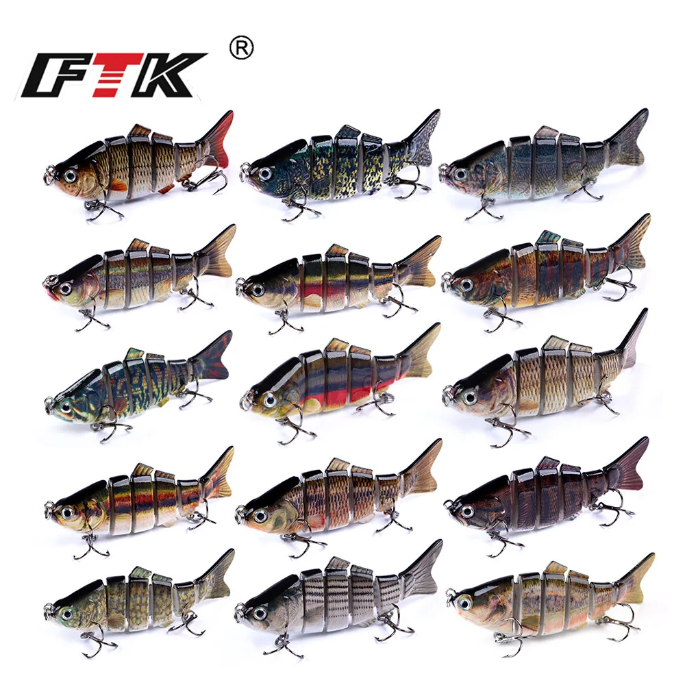 ФТК рыбалки бас приманки тонущий воблер 6 сегментов 19g Multi сочлененных Crankbait
